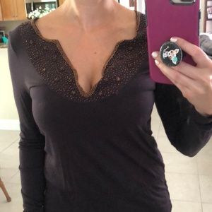 EUC Brown Beaded INC Top 🛍